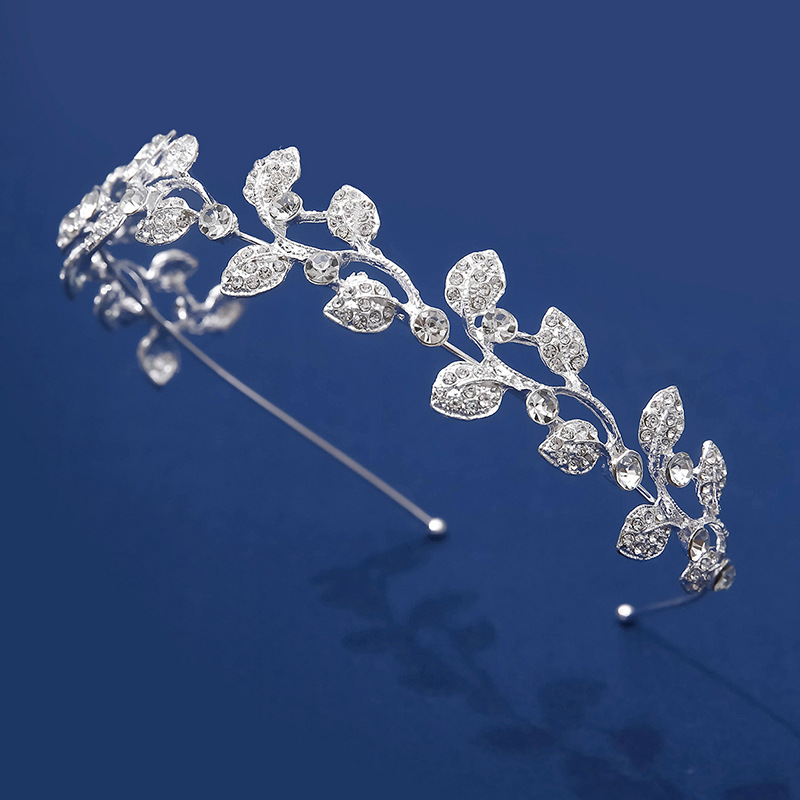 New leaf full diamond super shiny silver semi-circular crown bridal headwear, up-style hair accessory and hair crown pic 11