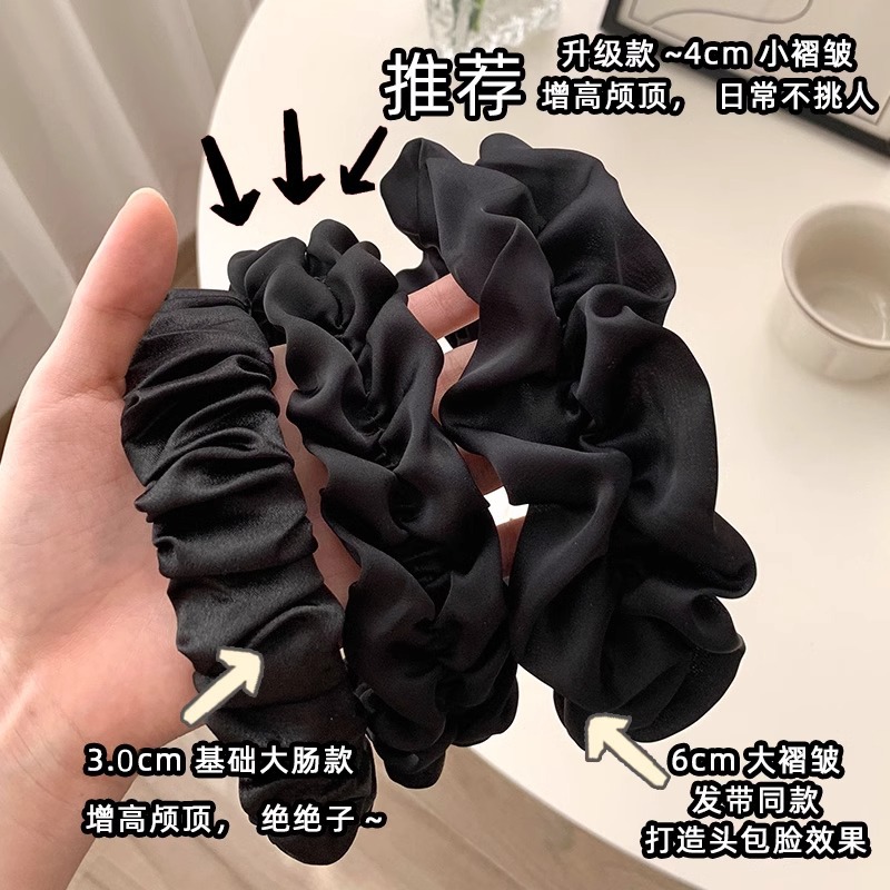 High-end, light luxury hair band for women, high head, pleated facial cleanser, silk large intestine hair band, hair accessories, headwear, headband wholesale 02 pic 4