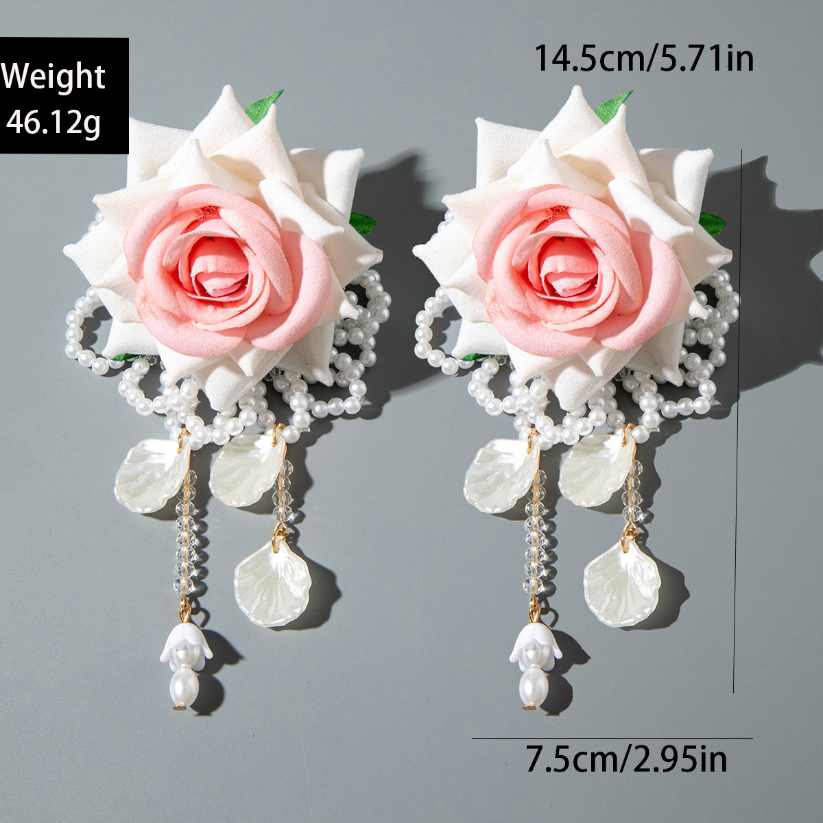 欧美跨境时尚清新布艺花朵流苏串珠优雅甜美情人节礼物耳坠耳环女详情24