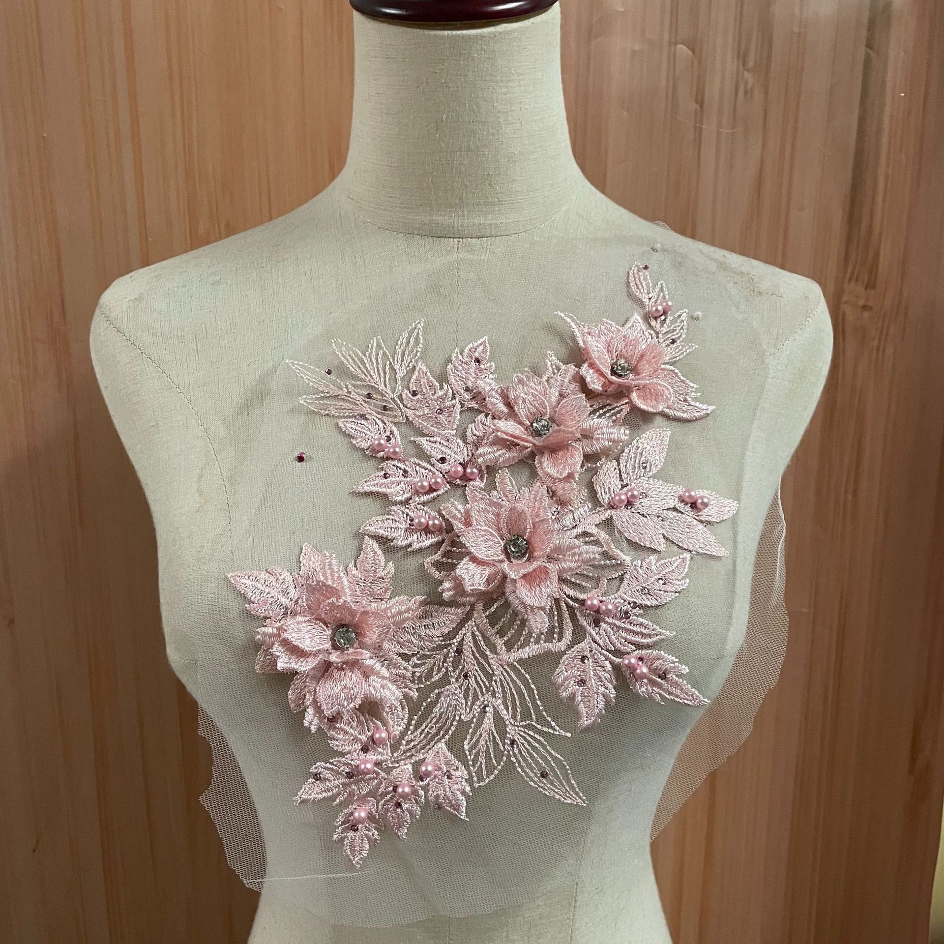 New lace three-dimensional flower fabric applique clothing accessories, hand-stitched diamond decorative applique DIY Hanfu collar flower pic 8