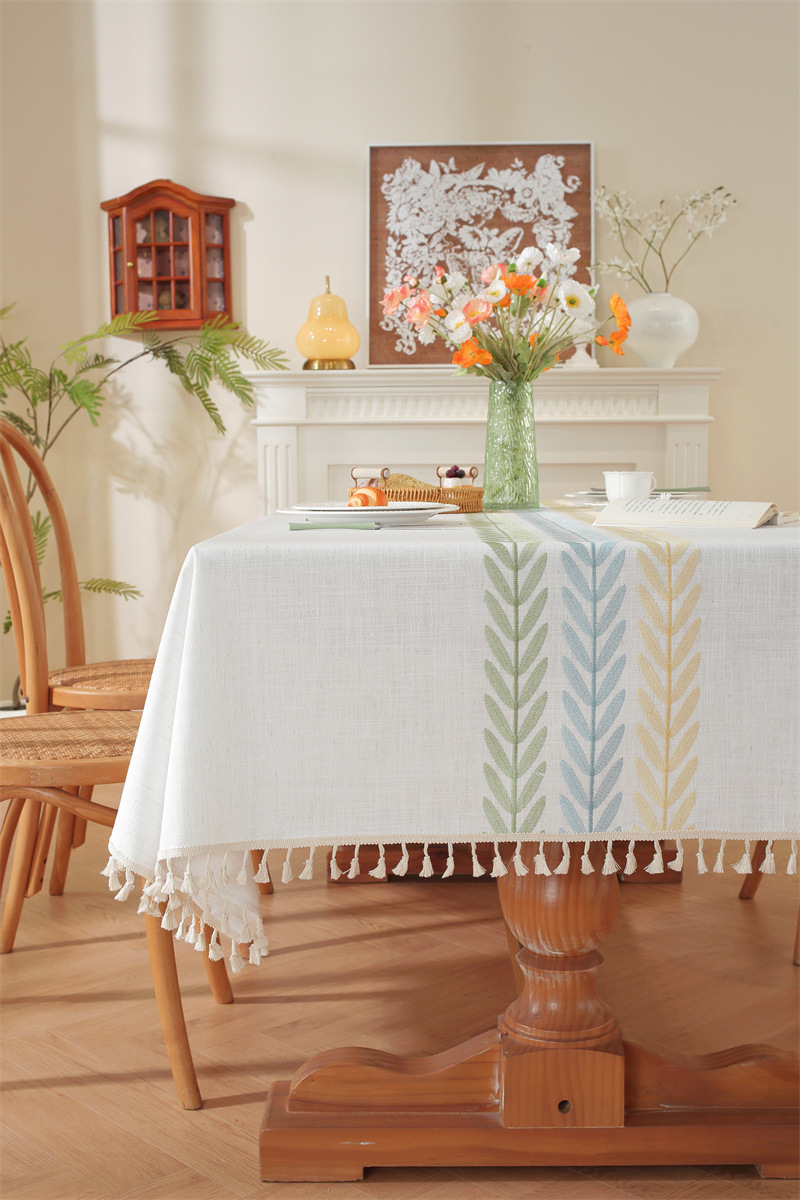 Amazon cross-border embroidered checkered flower tassel tablecloths, rectangular coffee tables, tablecloths and table coverings manufacturer embroidery pic 55