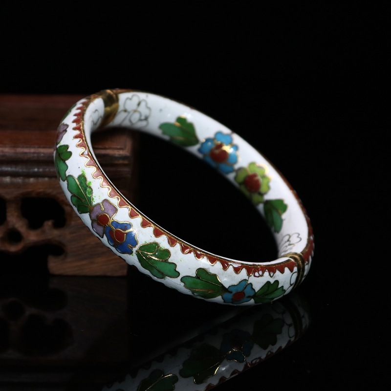 Beijing Cloisonne vintage collectibles, classical ethnic copper body cloisonne enamel jewelry 14# flat opening bracelet pic 6