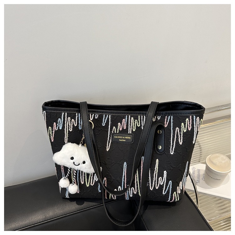 学生上课布袋包包女2024新款单肩腋下包条纹大容量通勤休闲托特包详情39