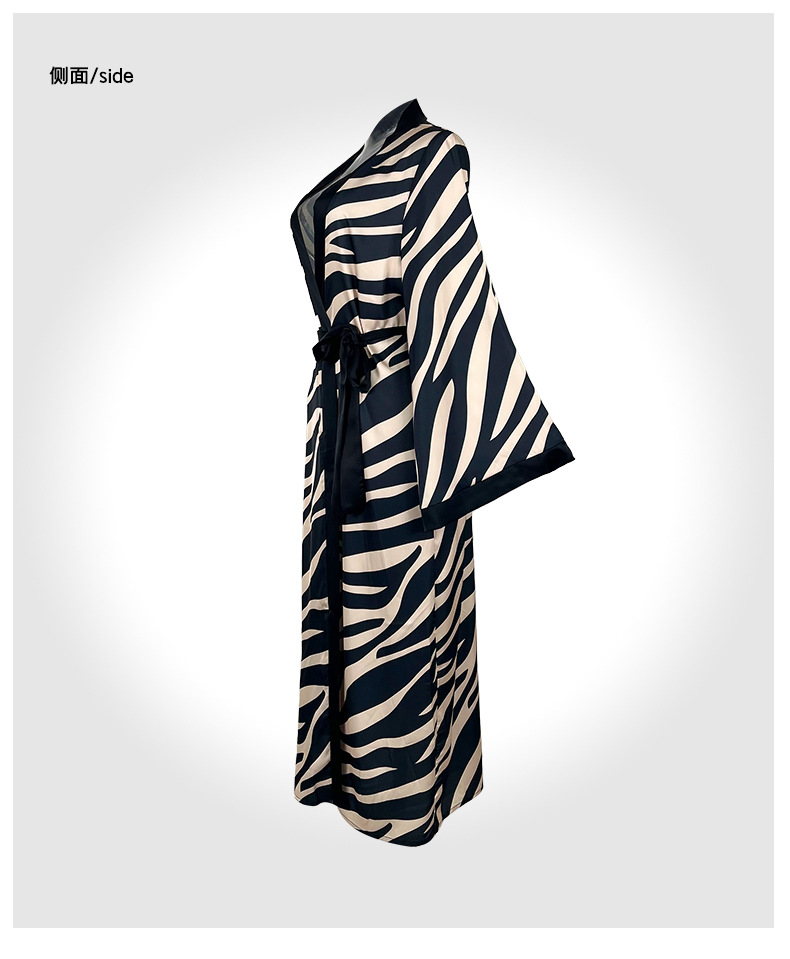 Feiyun French Silk lace-up Long Light Luxury Home wear, French retro zebra print long-sleeved bathrobe for women, 211 pic 13