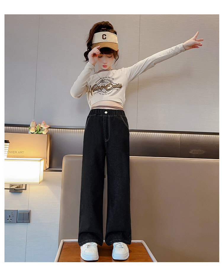 女童阔腿牛仔裤春季2023新款洋气儿童春装裤子中大童时髦休闲裤潮详情15