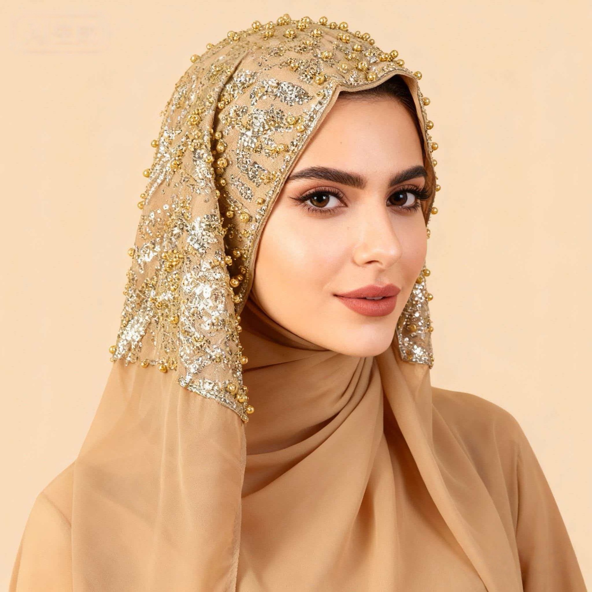 A107 New Ethnic-style headscarf, pearl chiffon, beaded long scarf, cross-border manufacturer, headscarf for export with rolled edges pic 10