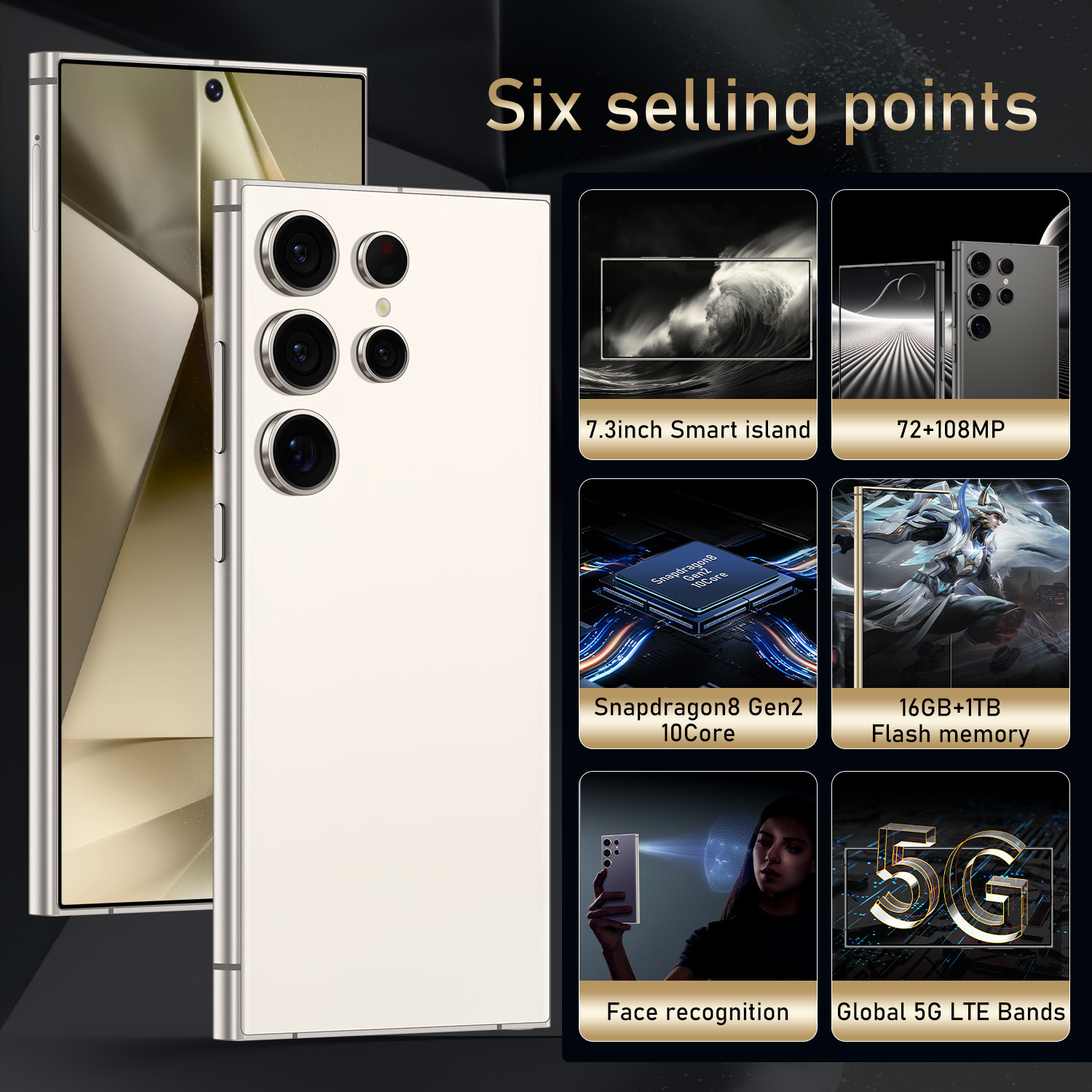 TK爆款S24 Ultra真4G 6+64GB跨境手机全球版直角屏7.3寸智能手机详情4