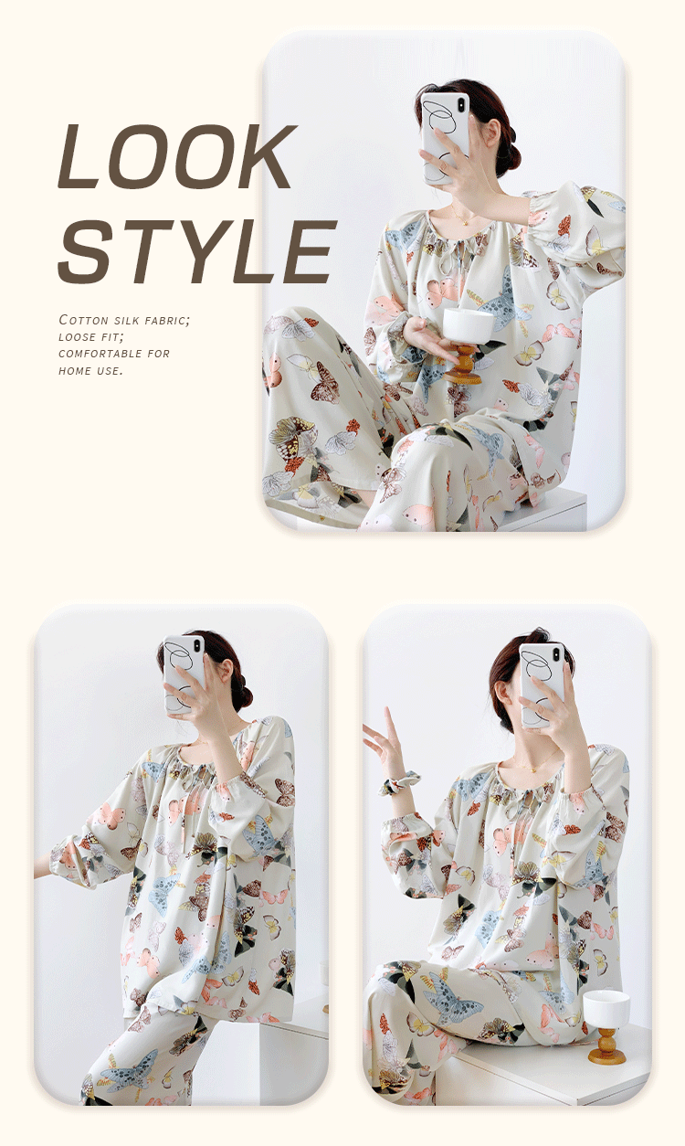 New long-sleeved Chinese-style cotton and silk pajamas for women in spring and autumn, worn on the outside, exude a sense of high-end new Chinese-style summer home pic 17