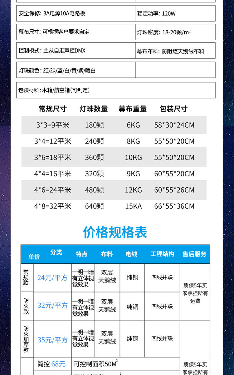 高品质led灯光动态星空幕布婚礼酒吧演出餐厅影院舞台吊顶背景布详情8