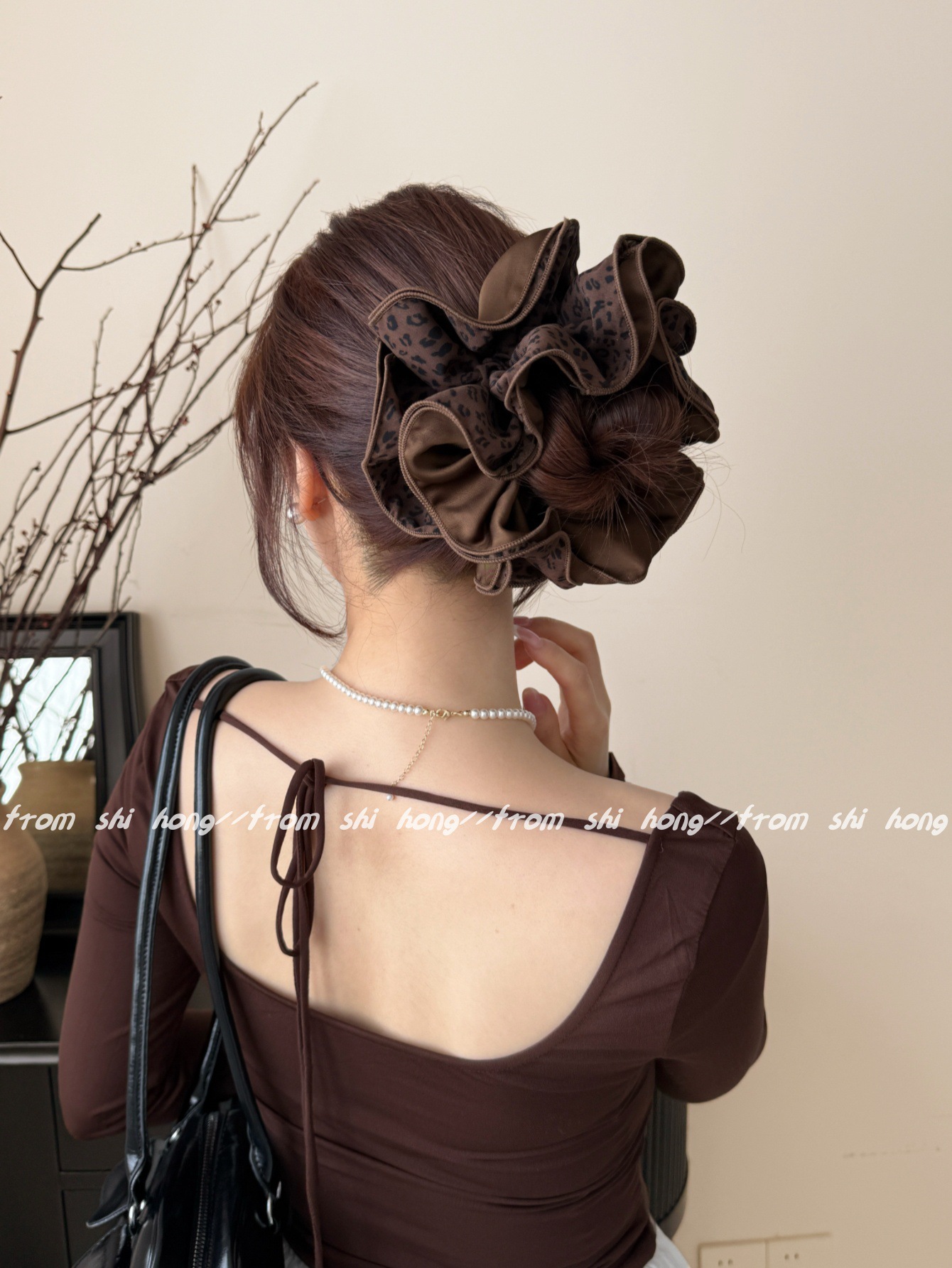 韩版四层锁边AB面双拼豹纹发圈气质百搭丸子头头花时尚发绳扎头绳详情8