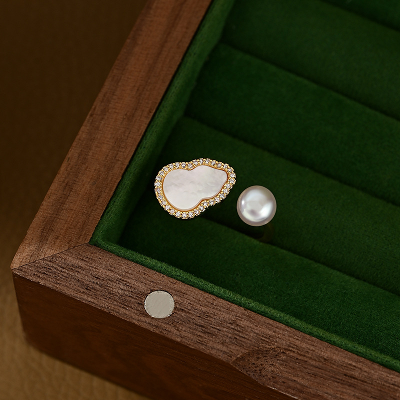 抖音直播热卖新中式风葫芦戒指女高级感巴洛克淡水珍珠指环食指戒详情8