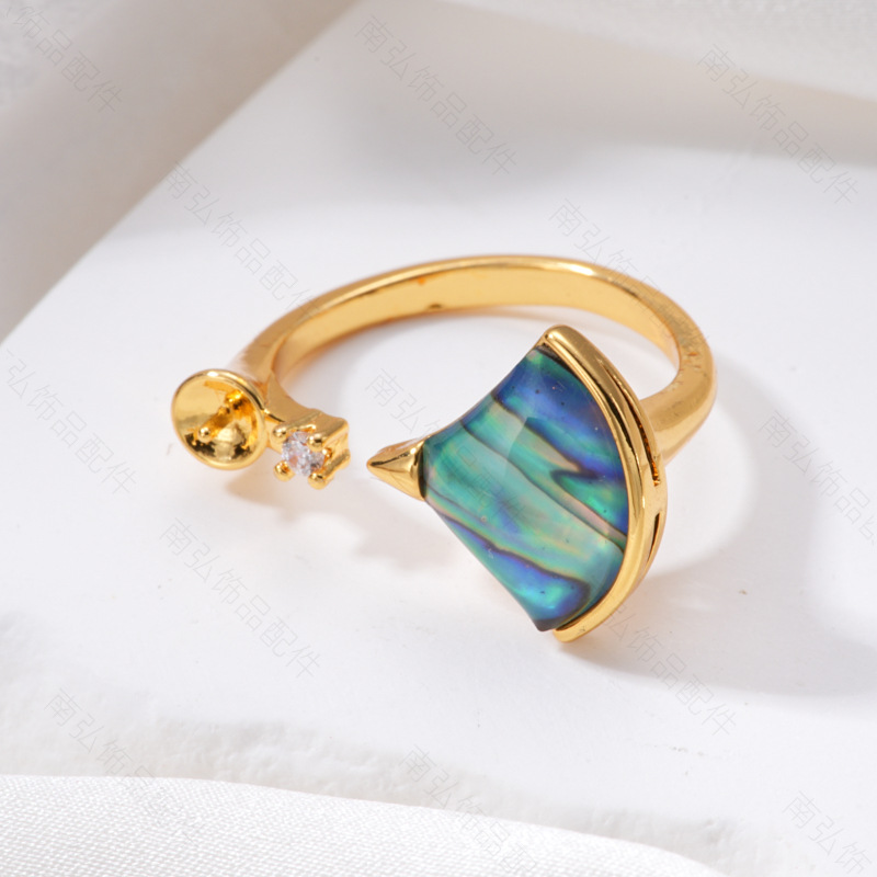 Pearl ring, earneedle pendant, three-piece set, empty stand, fan-shaped, colorful abalone and shell, high-end DIY, light luxury style jewelry pic 6