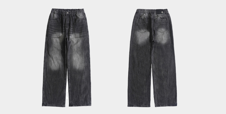 LAWFOO美式复古高街牛仔裤男女水洗做旧宽松阔腿直筒潮牌高街裤子详情4