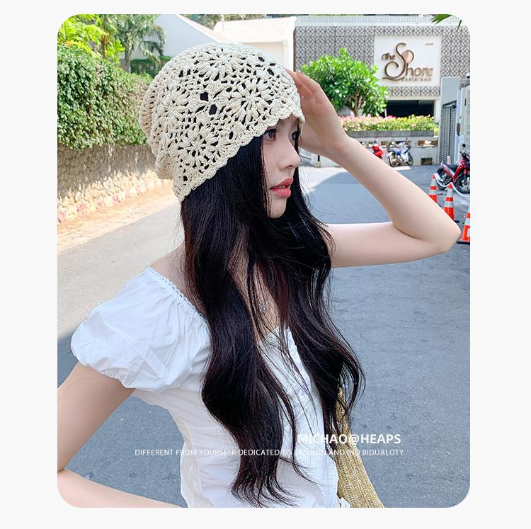 Japanese-style hand-woven headband hats for women, thin, hollowed-out woolen hats, retro and artistic knitted hats, Dui Dui hats pic 12