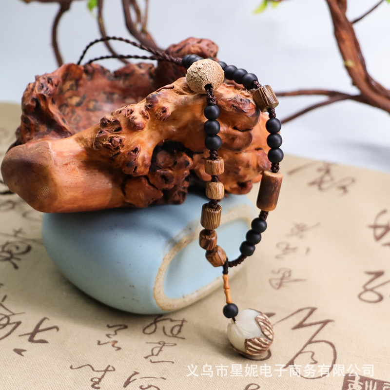 古风流苏白玉菩提项链鸡翅木磨砂挂链长款男女毛衣链饰品配饰挂件详情11