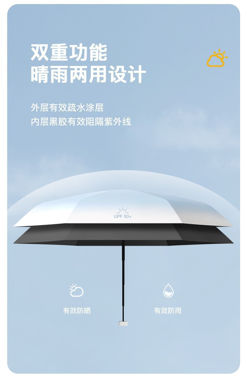 The gradient mini card sunshade umbrella is compact and portable for women, suitable for both sunny and rainy days. It is a foldable black rubber sun protection and UV protection pic 10