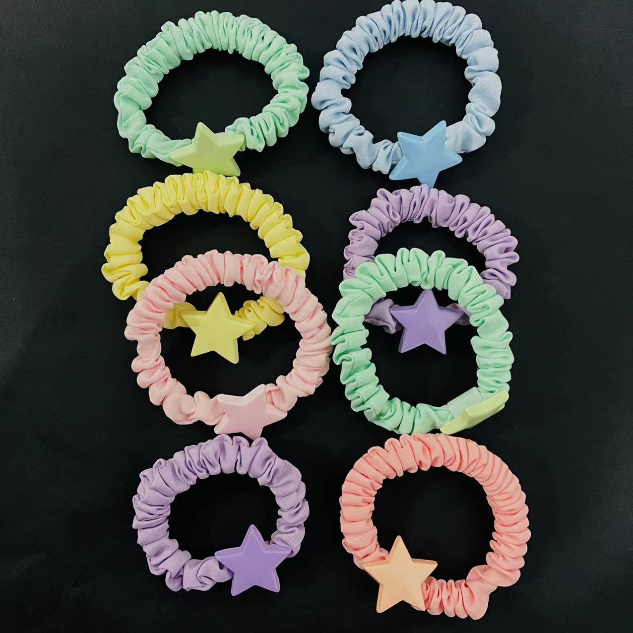 No. 48, 5-star color, 100 yuan per bundle, 1 yuan. Cute star-shaped hair band, girlish heart, cream hair string, popular Instagram small rubber band, sweet and tender pink small leather case hair accessory pic 5