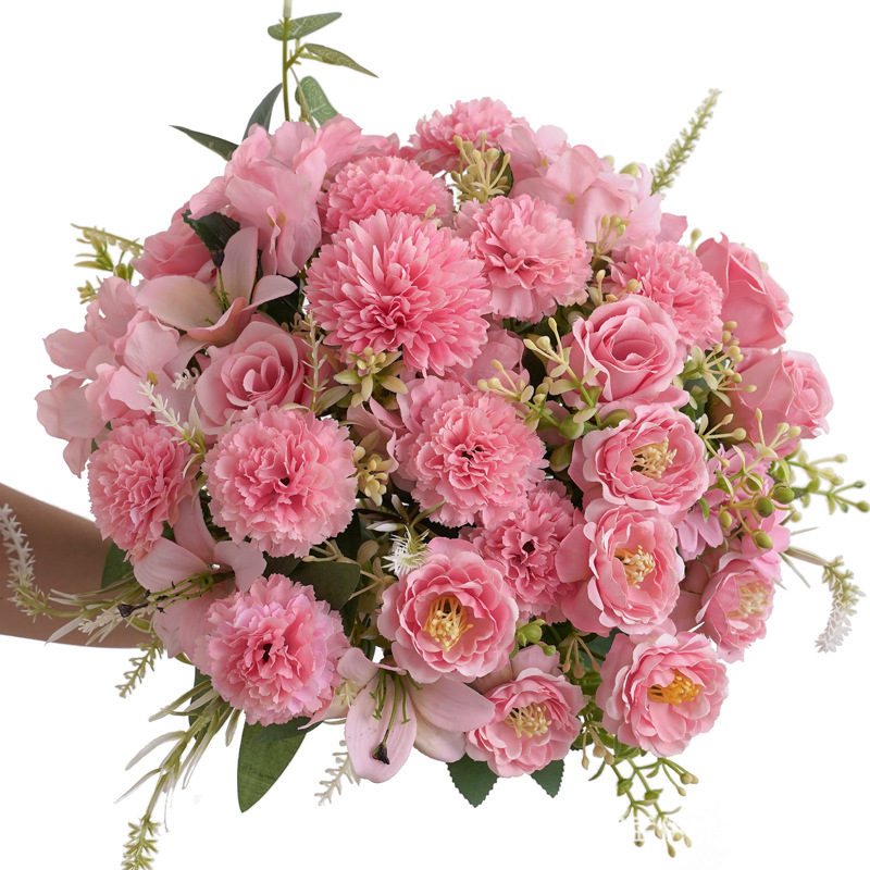 北欧仿真小玫瑰牡丹人造花家居装饰婚庆花墙洋甘菊花束详情3