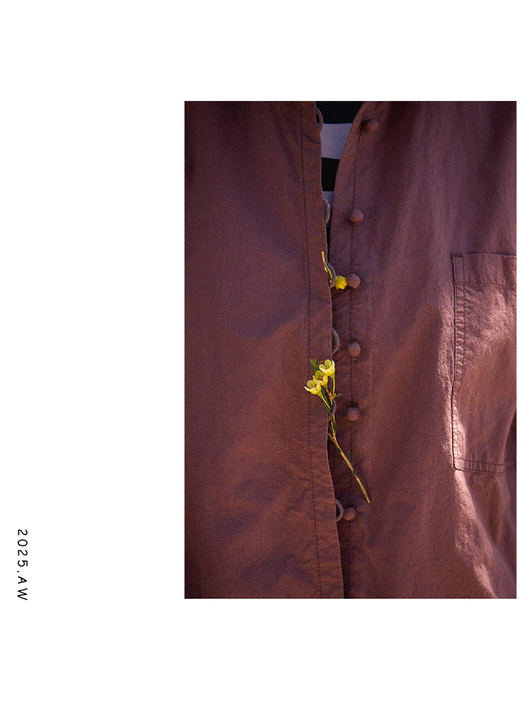 New autumn and winter style, artistic and retro original hazelnut red-brown cotton casual top, high-density, slightly elastic loose shirt for women pic 13