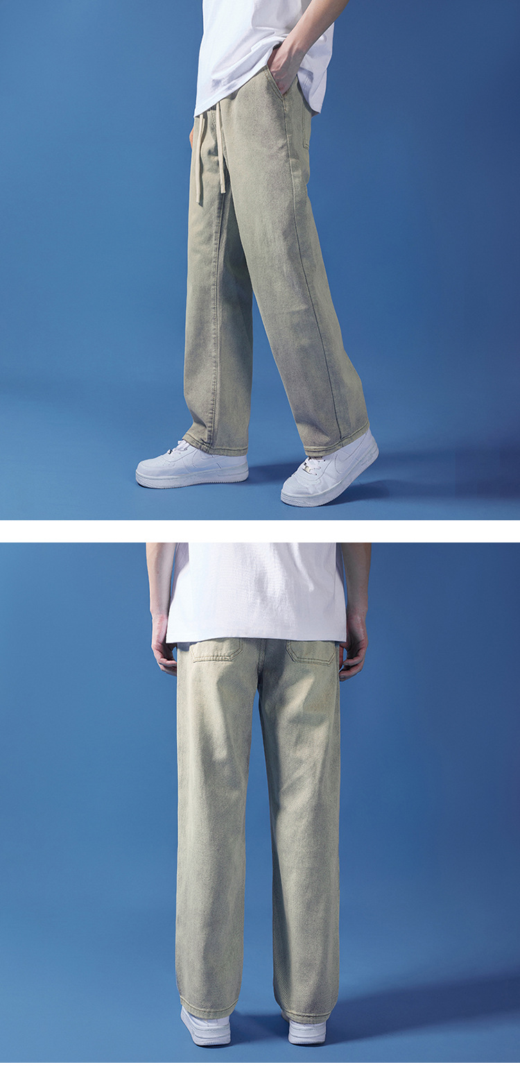 阔腿牛仔裤男夏季韩版原宿风休闲简约潮流ins宽松抽绳直筒长裤子详情21