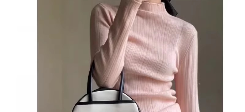 A light purple semi-high neck slim-fit innerwear with a knitted sweater for women in the spring of 2026 is a stylish and unique thin base layer pic 3