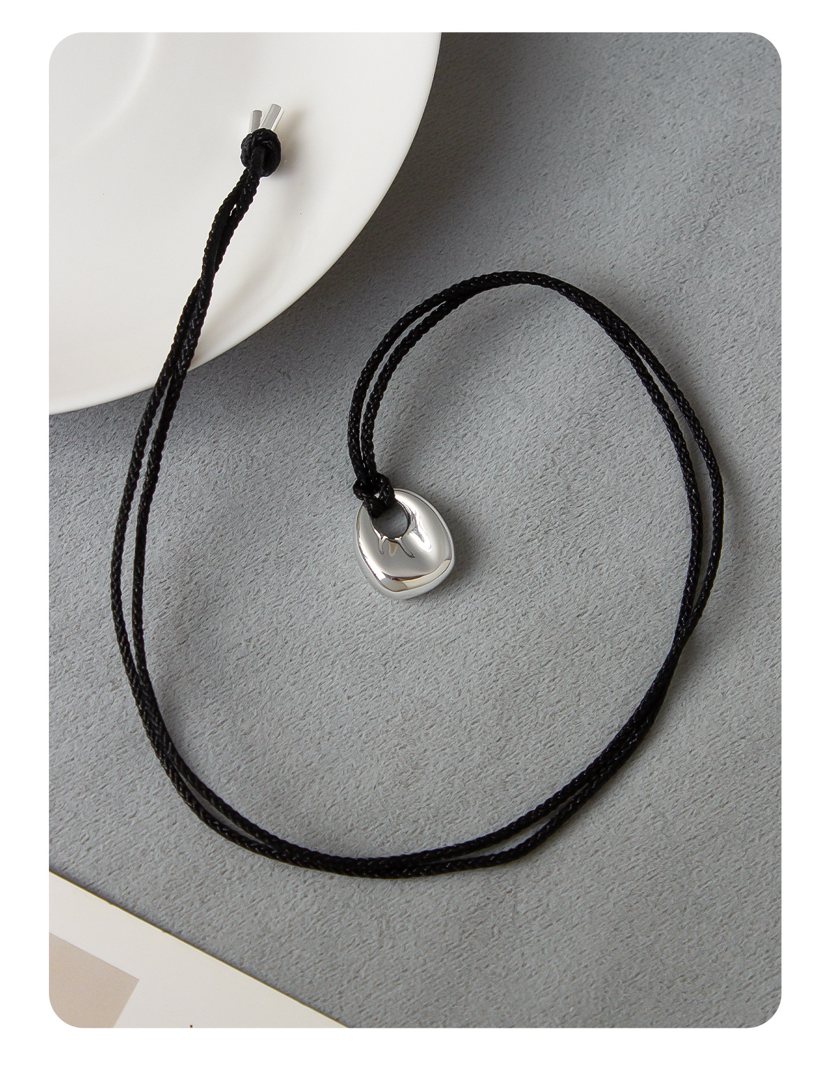 车静媛同款银色包包项链 2024新款轻奢黑绳长款可调节银色毛衣链详情10