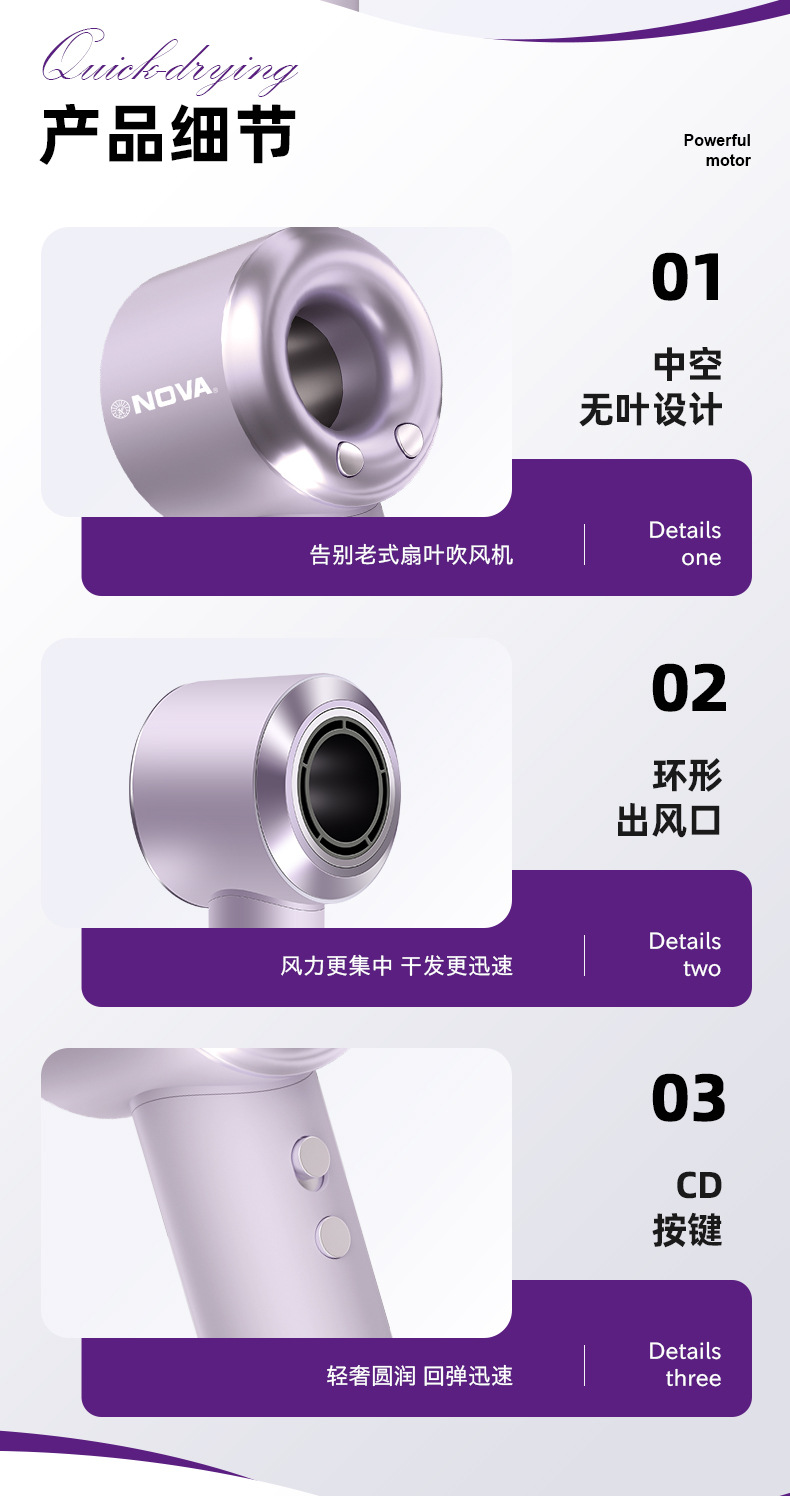 Новый мощный электрофен NOVA NV-7433 с отрицательным ионным феном большого размера pic 11