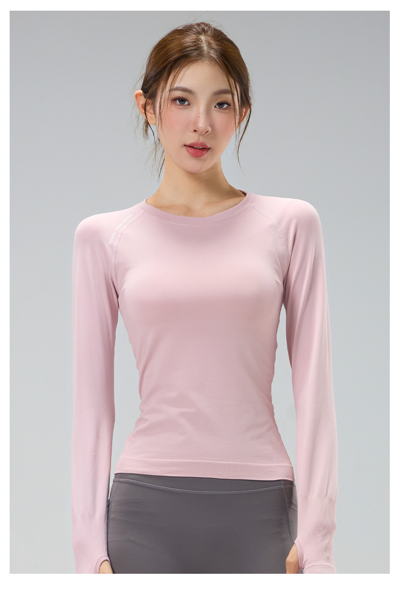 Yoga wear top for women in autumn and winter, round neck, tight height, elastic and slimming, long-sleeved sports, running, quick-drying training and fitness wear pic 16