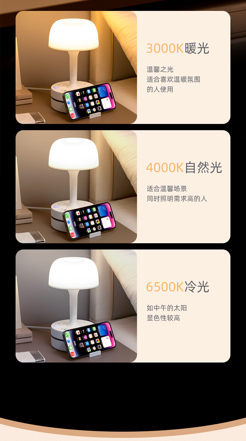 Creative desk lamp socket, home bedroom bedside lamp, light luxury and high-end night light, soft light dimming, eye-protecting sleep lamp pic 7