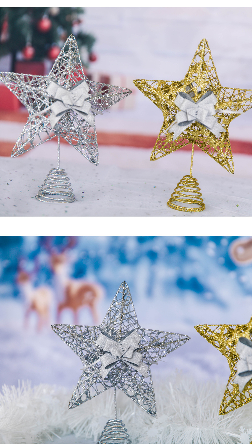 跨境批发圣诞树树顶星铁艺配饰五角星圣诞树装饰圣诞树挂件装饰品详情1