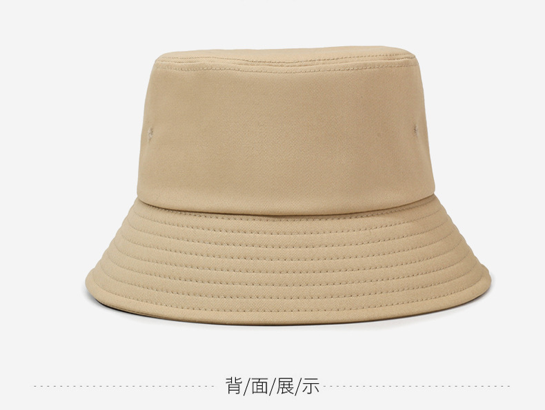 棉渔夫帽刺绣logo空白单面盆帽印字平顶太阳帽女印刷防晒大檐盆帽详情13