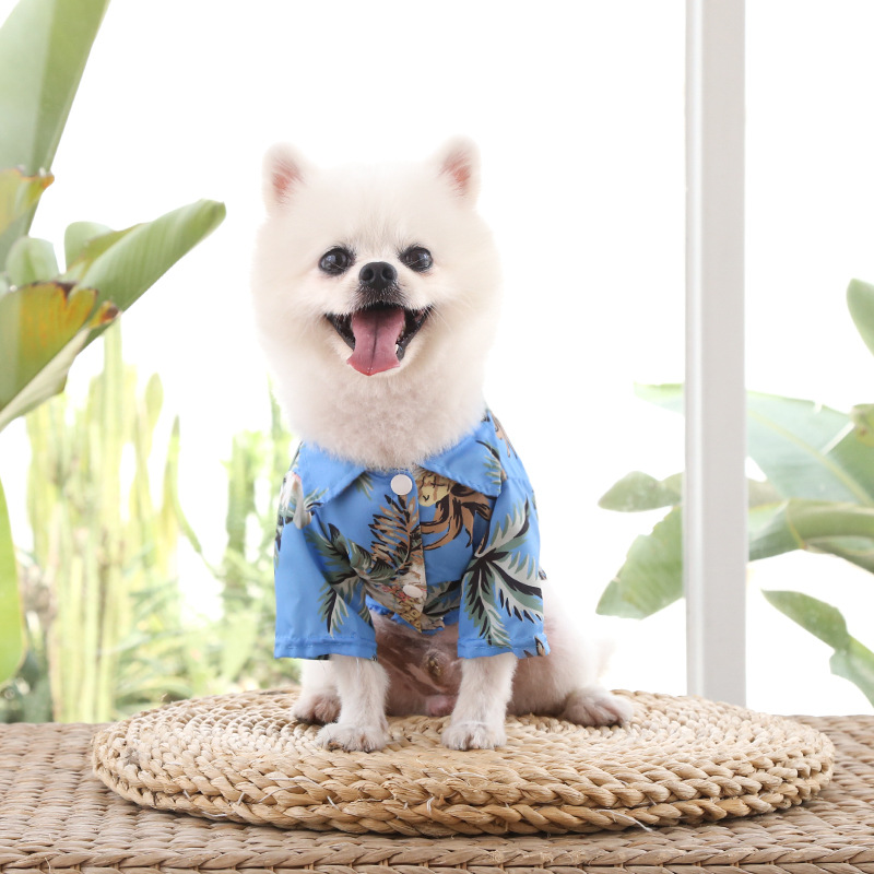 Pequeño y mediano perro playa piña camisa hawaii mascota perro gato golden hair primavera verano fino ropa artículos pic 9
