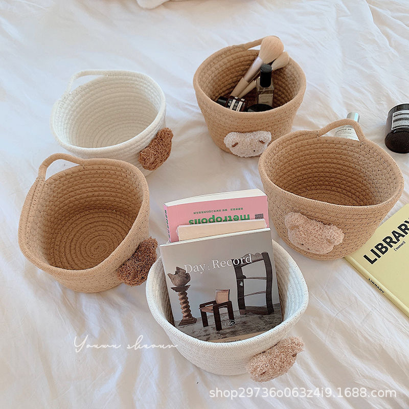 Ins-style cotton rope storage basket, woven bear desktop storage box, miscellaneous items, hair clips, hair bands, makeup brush storage basket pic 16