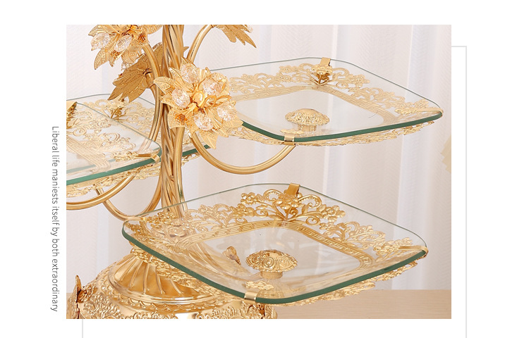 European-style ironwork glass fruit plate, high-end creative coffee table for home living room, snack and dried fruit display plate, dessert stand pic 6
