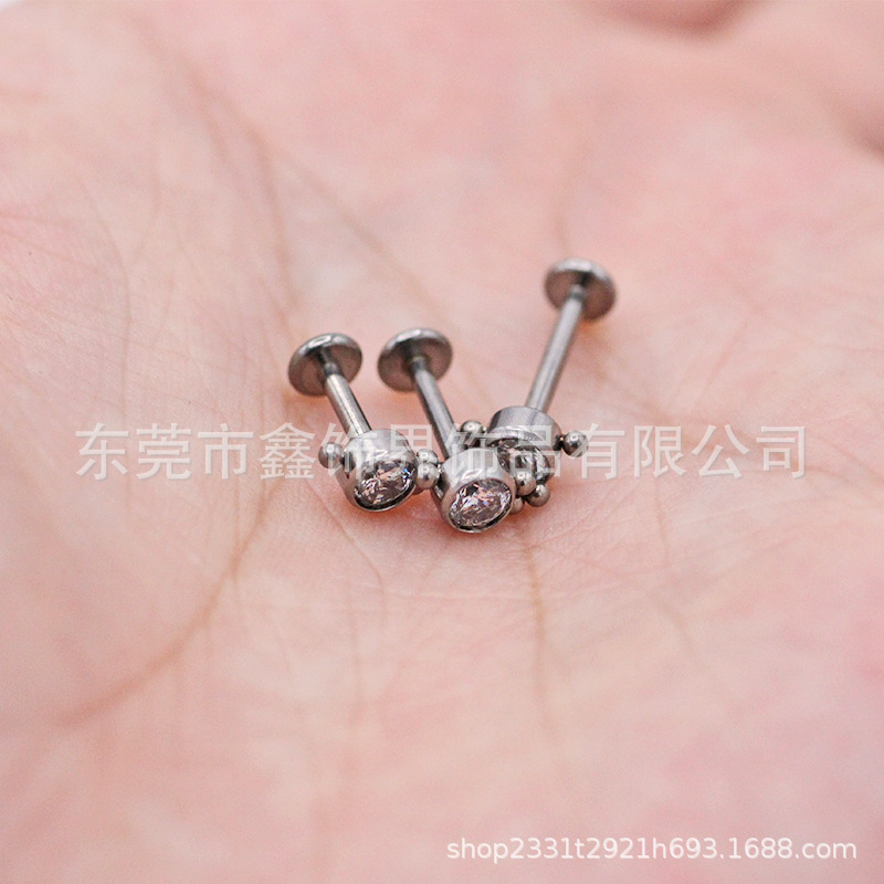 跨境F136钛合金CNC精雕唇钉烧焊珠子穿刺饰品锆石耳钉女镶钻耳钉详情18
