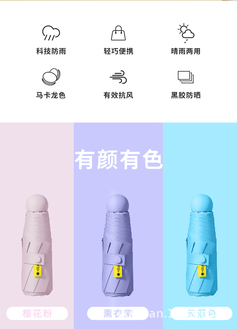 胶囊五折伞迷你小巧便携晴雨两用防晒防紫外线女太阳遮阳定制logo详情1