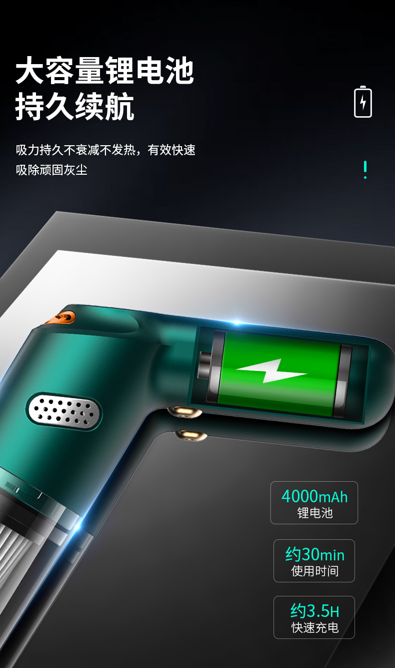 Car vacuum cleaner, car wireless charging, car household handheld, small car interior mini, high power suction pic 9