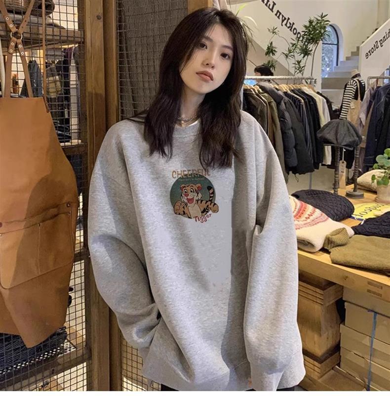 美式复古卫衣女秋季慵懒风宽松长袖上衣圆领加绒加厚oversize外套详情24