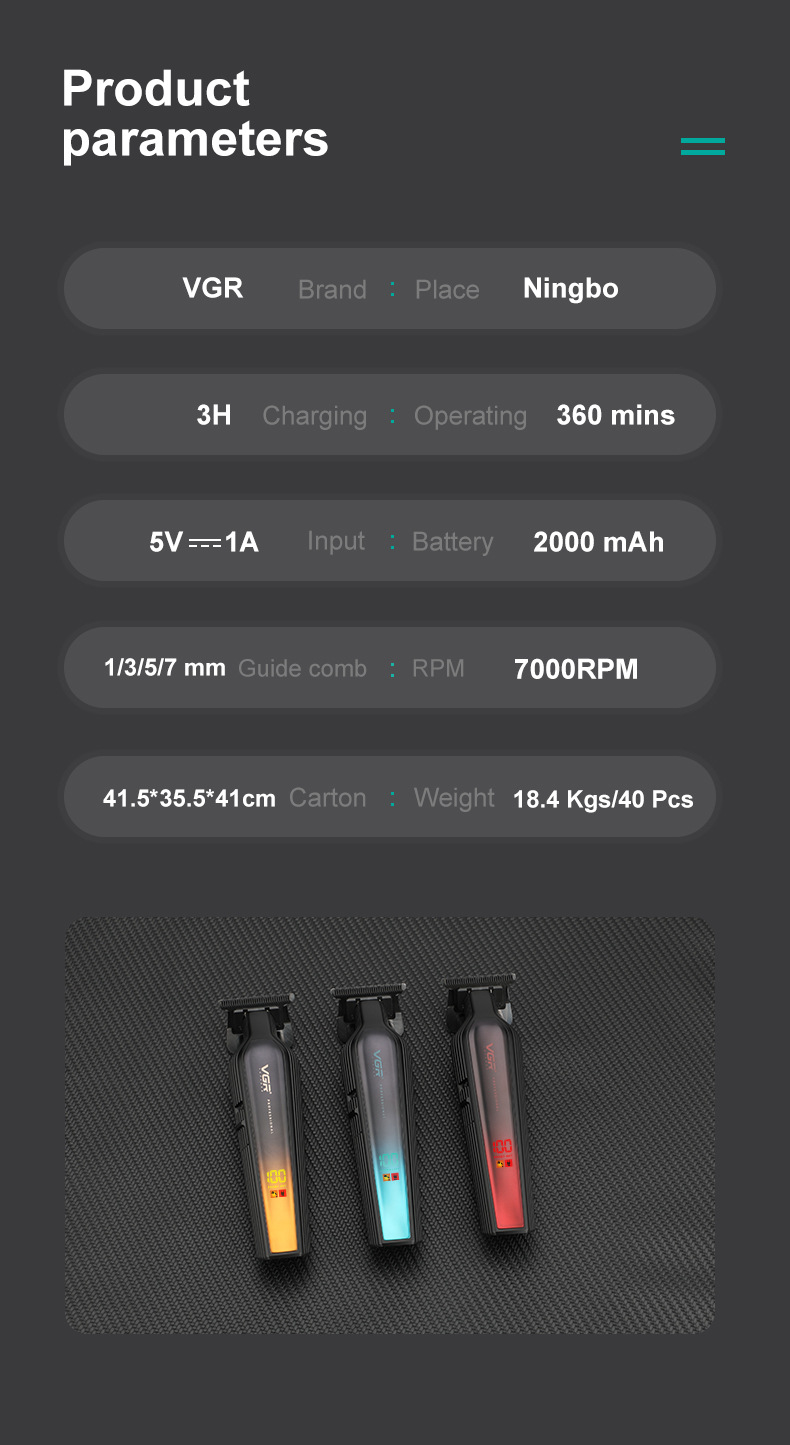 VGR930跨境新款電推剪液晶數(shù)顯家用刻痕理發(fā)器大功率電動(dòng)專用推子詳情7
