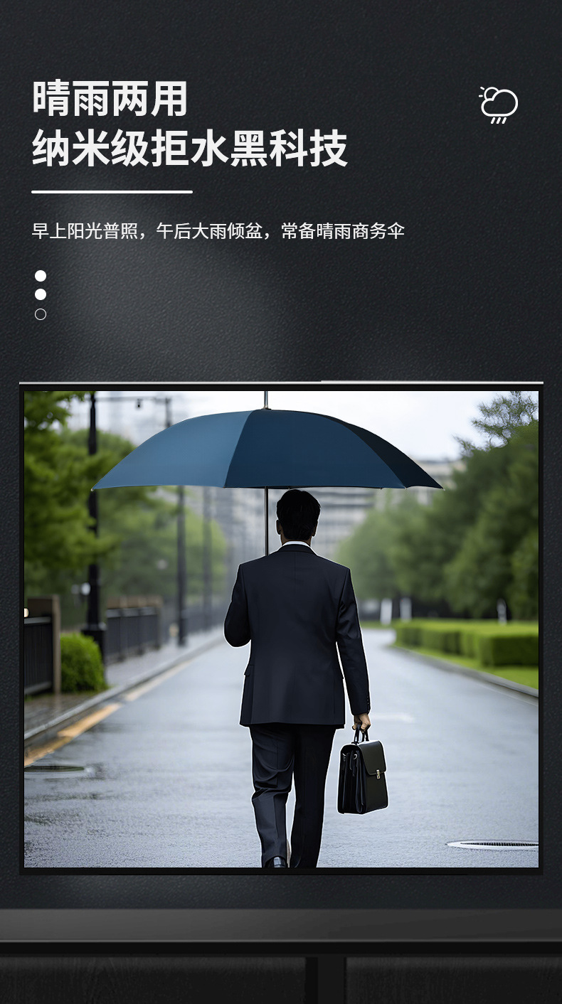 木柄8骨自动伞长柄伞黑胶防晒遮阳伞商务直杆伞加印logo广告伞详情7