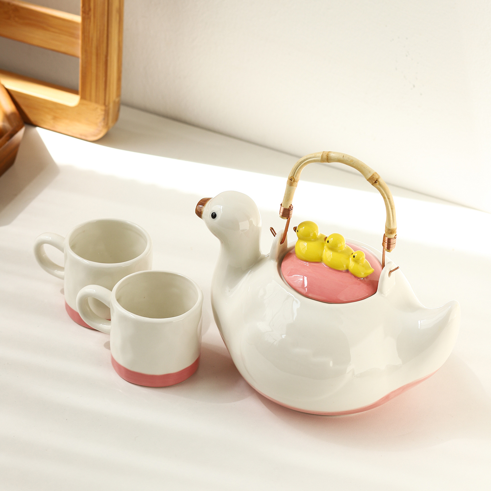 High-quality household teapots and cups, cartoon cute water bottle sets, creative duck ceramic water sets pic 6