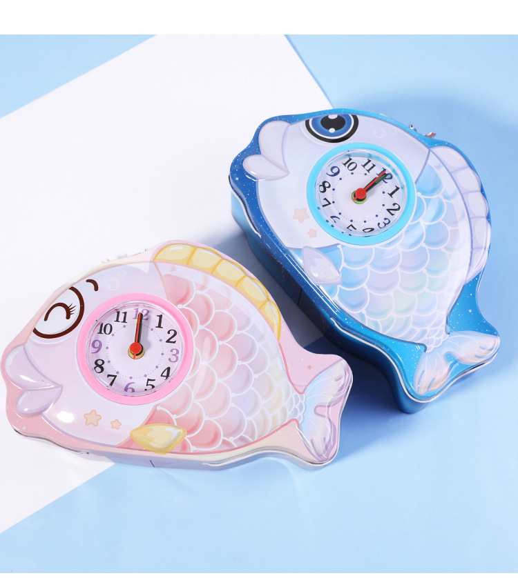 创意鲤鱼形状马口铁时钟存钱罐儿童储蓄罐家居摆件零钱收纳盒详情6