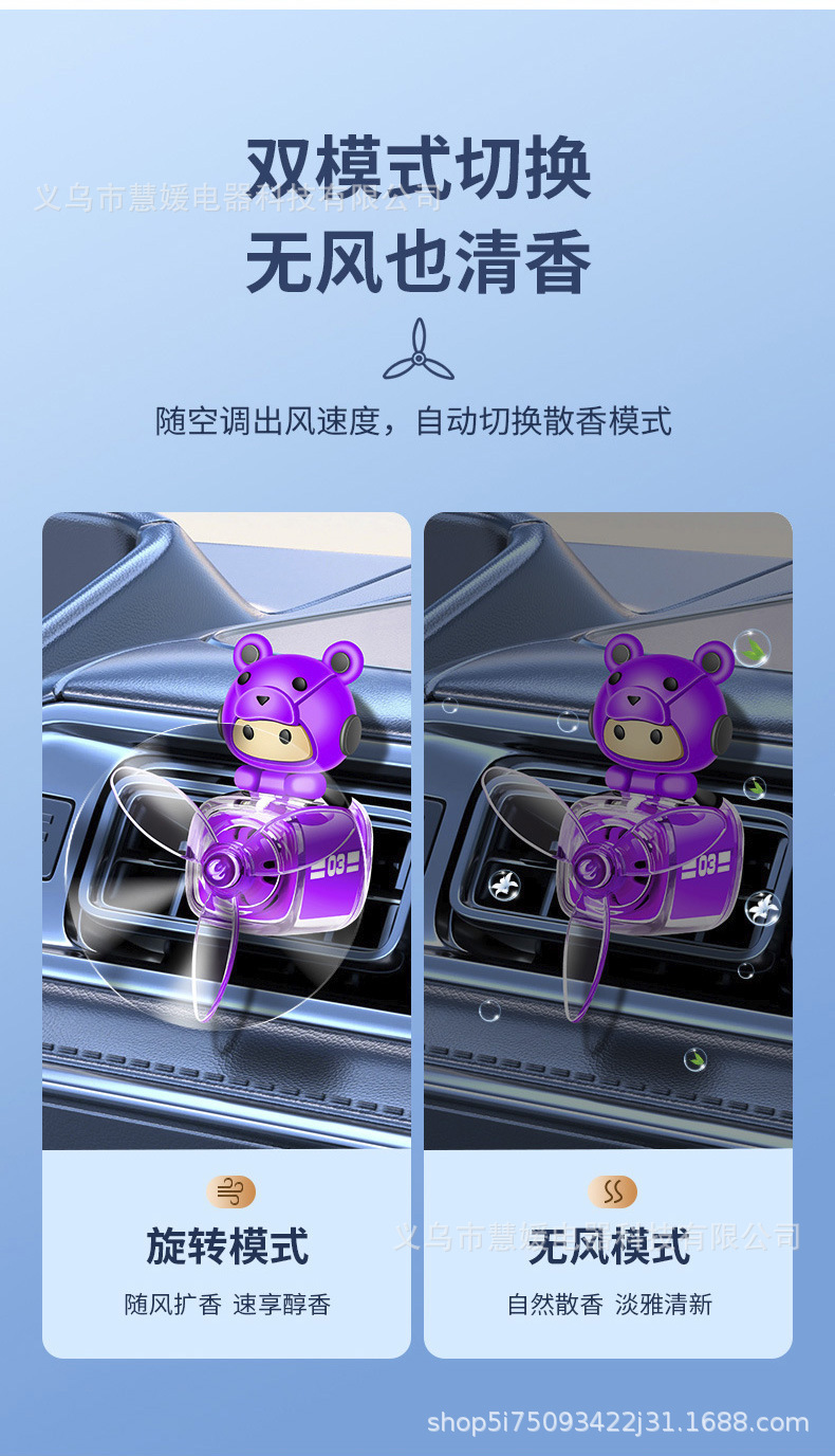 音乐达人飞艇车载香薰卡通出风口香薰旋转小风扇装饰摆件汽车香水车载香薰汽车香片挂件车载香片详情7