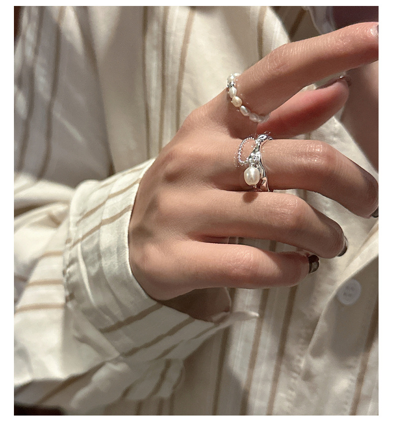 S925 sterling silver Korean version fashionable pearl ring with texture, niche design, retro Korean style ring IN wholesale pic 16