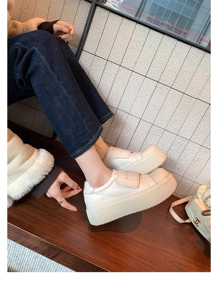 葡萄妈同款水洗马皮圆头魔术贴百搭厚底低帮休闲饼干板鞋女详情39