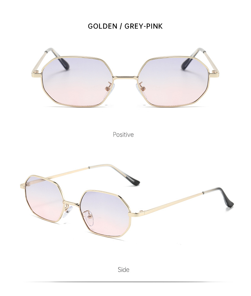 Polygonal metal small-framed sunglasses for both men and women, with a high-end retro look. They are suitable for street photography on the beach and offer UV protection pic 12