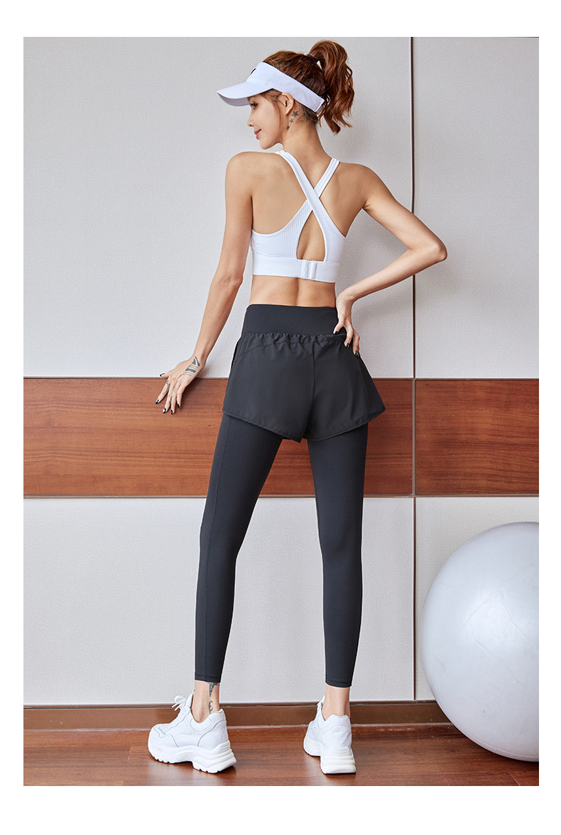 Two pairs of high-waisted and hip-lifting sports and fitness mascots, yoga pants, elastic skirt for running, yoga clothes, women's pocket long pants pic 15