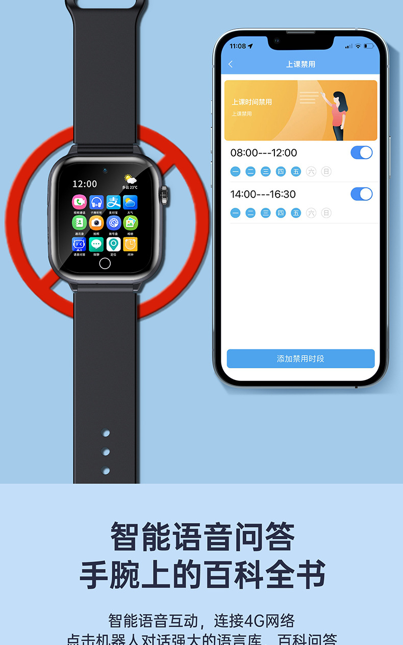 儿童智能手表4G全网通插卡定位学生视频电话手表防水儿童手表批发详情3