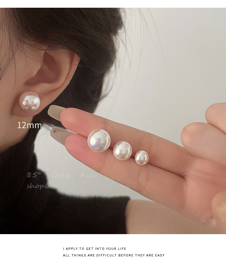 Shijia Steamed Bun Powder White Pearl Stud Earrings S925 Silver Needle, a niche high-end and versatile new type of earrings wholesale pic 12