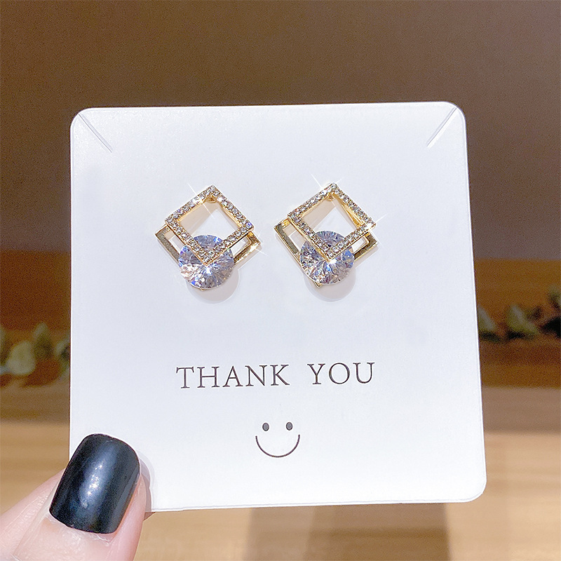 新款几何方块锆石耳环高质量批发925银针简约精致气质网红耳饰品详情10